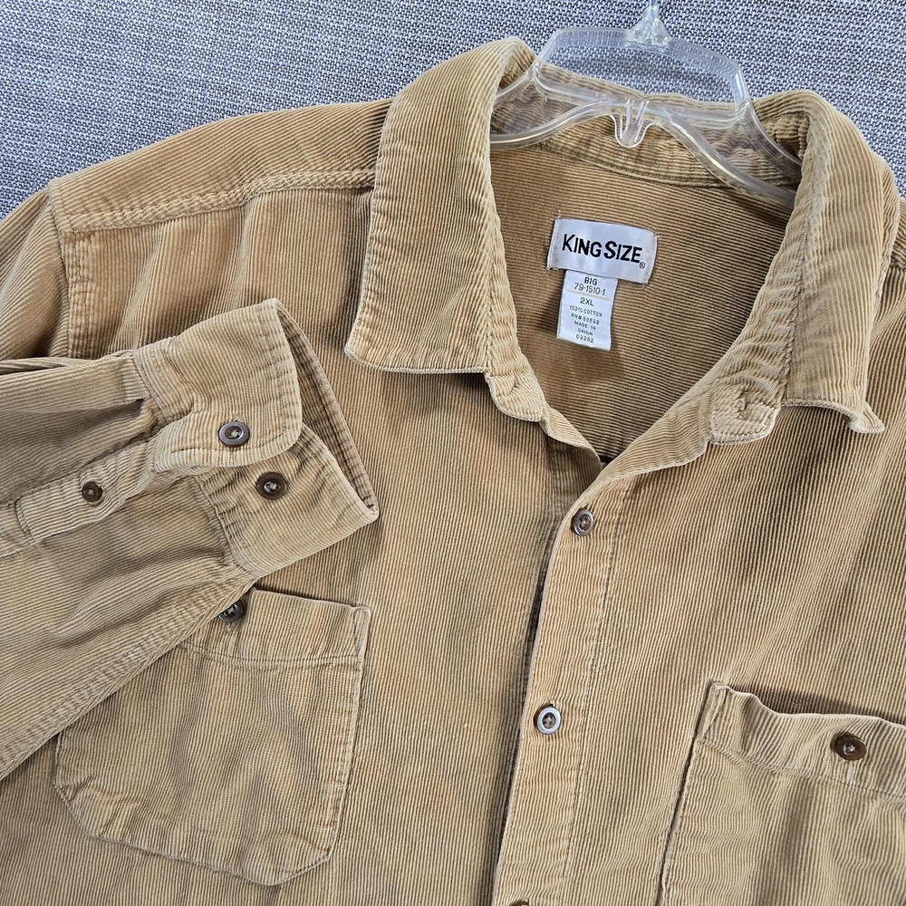 KingSize Corduroy Shirt Mens 2XL Big Tan Button Down Long Sleeve Double Pocket